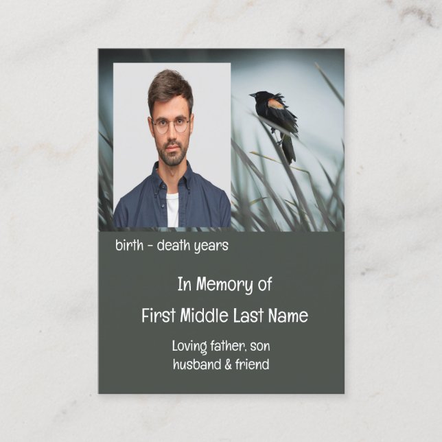 Carte De Visite Memorial Keepsakland Marsh Blackbird (Devant)