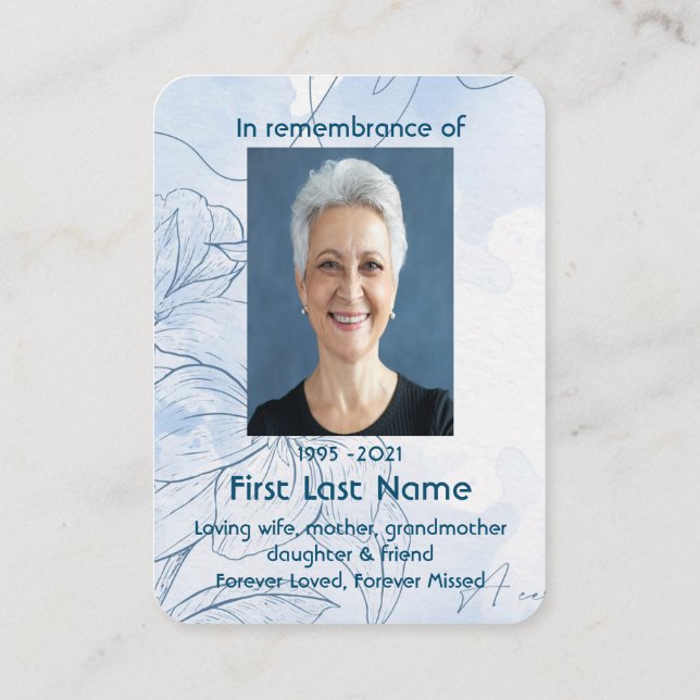 Carte De Visite Memorial Photo Custom Blue Foliing Garden (Dos)