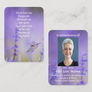 Carte De Visite Mémorial Photo Lavande Hummingbird
