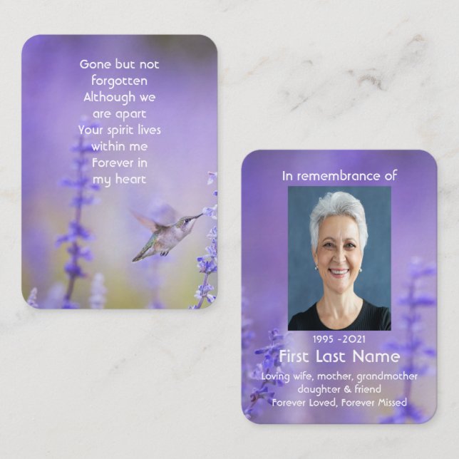Carte De Visite Mémorial Photo Lavande Hummingbird (Devant / Derrière)