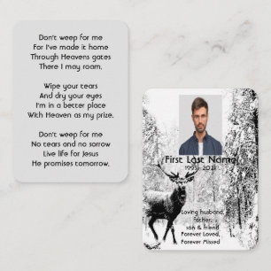 Carte De Visite Memorial Photo Prayer Stag Deer Forest Winter Wild