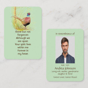 Carte De Visite Mémorial Photo Prière Aquarelle Pheasant Oiseau Ar