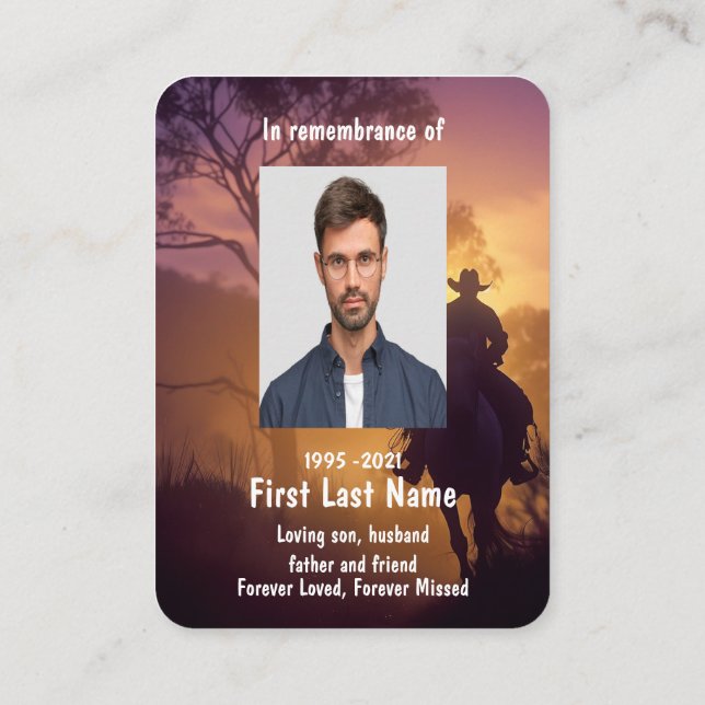 Carte De Visite Memorial Photo Prière Horse Retour équitation (Dos)