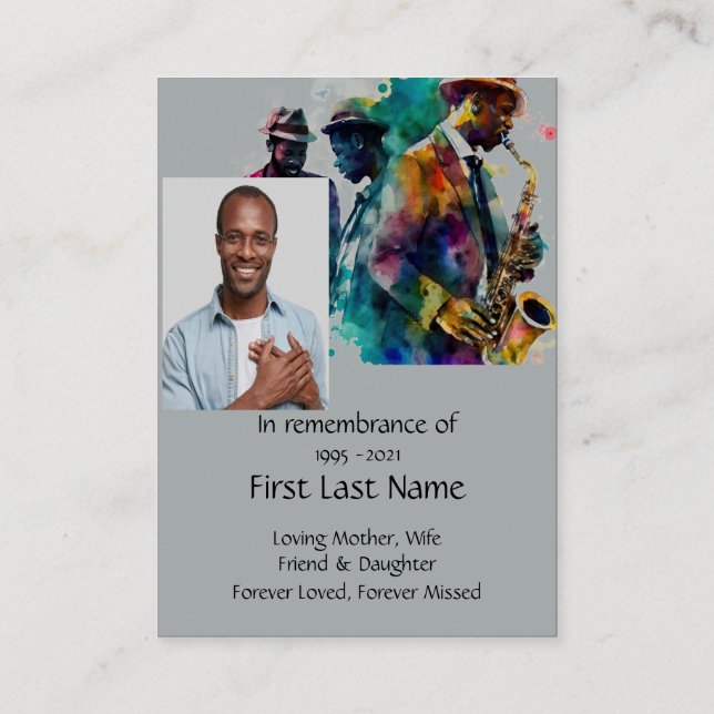 Carte De Visite Memorial Photo Prière Musique de jazz (Dos)