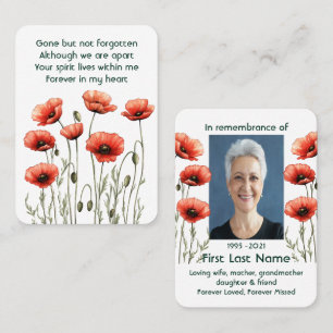Carte De Visite Memorial Photo Prière Poppy Garden Fleur Flora