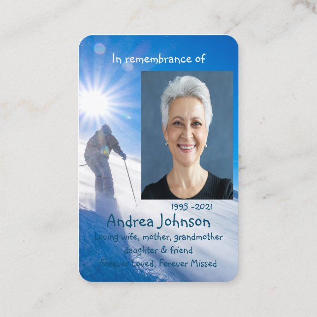 Carte De Visite Memorial Photo Prière Skier Skier Ski Mountain (Dos)