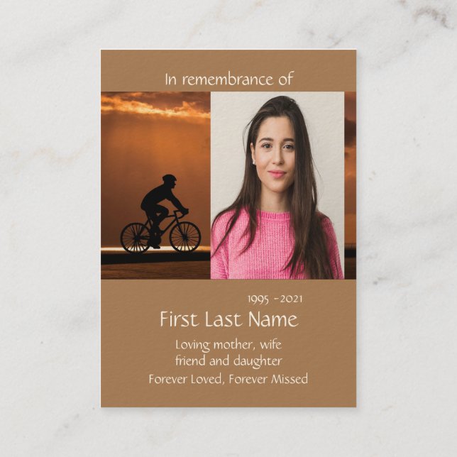Carte De Visite Memorial Photo Prière Vélo Vélo Vélo Business (Dos)