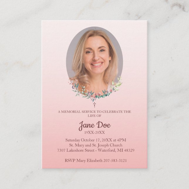 Carte De Visite Memorial Service Design for Dear Ones Funeral (Devant)