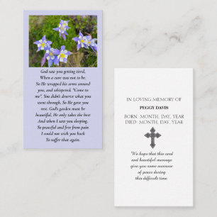 Carte De Visite Mémorial Souvenir Bleu, Violet, Jaune, Prière