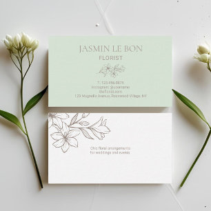 Carte De Visite Menthe et blanc   Fleur minimaliste chic