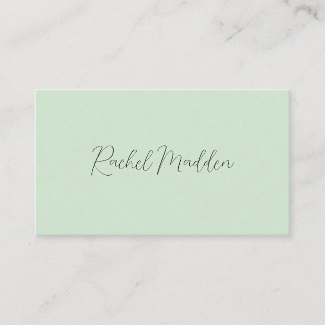 Carte De Visite Menthe Green Feminine Minimale Script Nom personna (Devant)