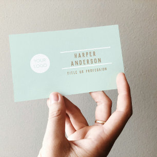 Carte De Visite Menthe Pastel Minimaliste Avec Logo