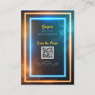 Carte De Visite Menu Neon GlowMenu Restaurant QR Code Panneau de t