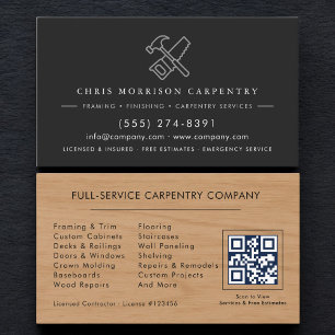 Carte De Visite Menuiserie Charpentier Bois Code QR Moderne
