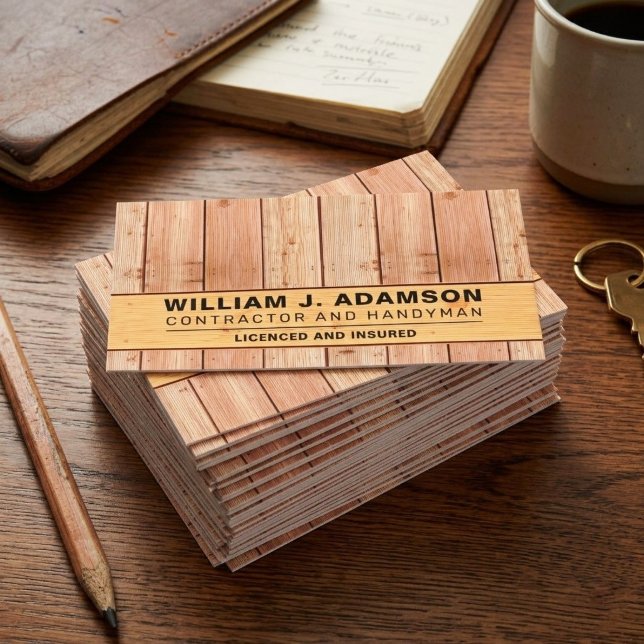 CARTE DE VISITE MENUISIER EN BOIS | BRICOLEUR MODERNE / CONSTRUCTI (professional wood grain handyman stationery, contractor branding for carpentry services)