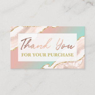 Carte De Visite Merci bleu rose Glam Agate Pour Votre Achat