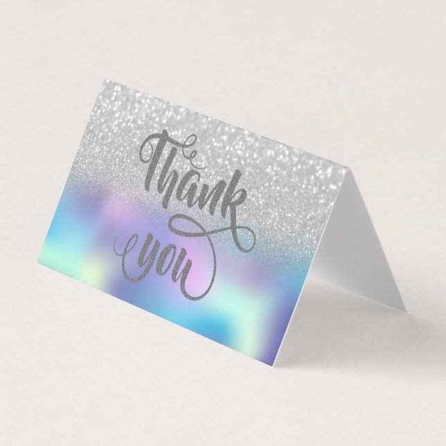 Carte De Visite Merci Bokeh Argent Holographique (Devant)