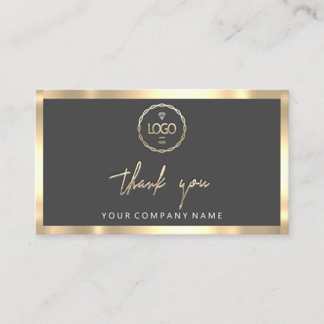 Carte De Visite Merci Business Insertion Logo Gold Frame Gris (Devant)