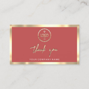 Carte De Visite Merci Business Insertion Logo Gold Frame Rose