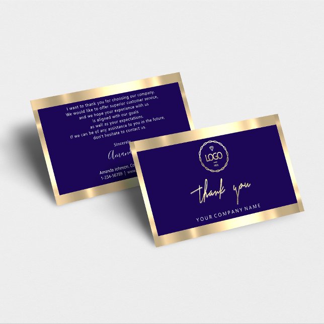 Carte De Visite Merci Business Insertion Logo Gold Navy (Créateur téléchargé)