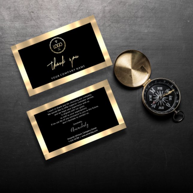 Carte De Visite Merci Business Insertion Logo Or Noir (Thank You Business Insert Logo Gold Black)