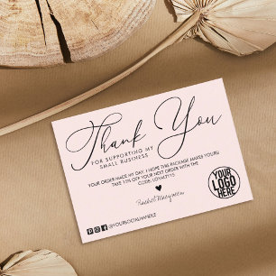 Carte De Visite Merci client de script noir rose minimal