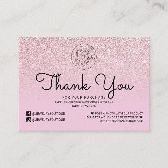 Carte De Visite Merci client Mauve Pink Parties scintillant Ombre (Devant)