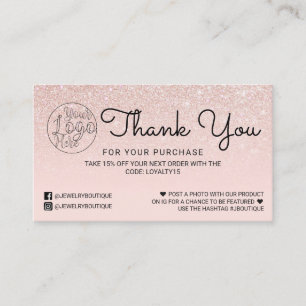 Carte De Visite Merci client Ombre Parties scintillant rose or ros
