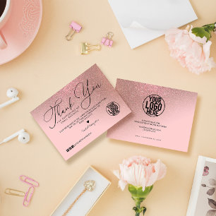 Carte De Visite Merci client rose Parties scintillant or Pink Scri