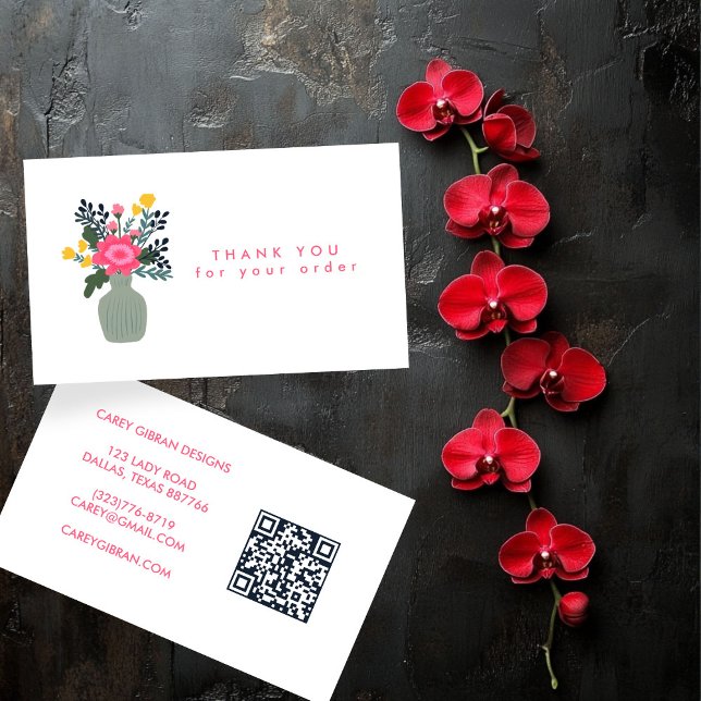 Carte De Visite Merci de commande de code QR VASE FLOWER personnal (FLOWER VASE QR Code Order Thank You Custom Business Card
)