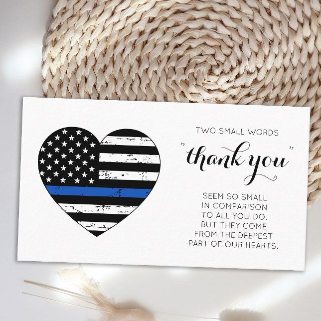 Carte De Visite Merci de police Thin Ligne bleue Drapeau Coeur (Créateur téléchargé)