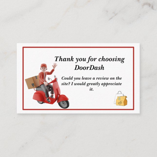 Carte De Visite Merci du pilote de livraison Doordash (Devant)