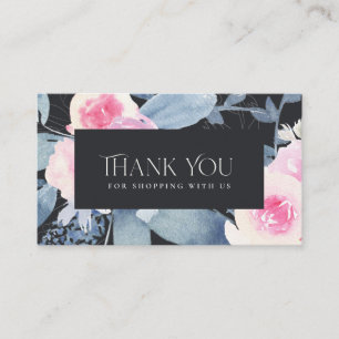 CARTE DE VISITE MERCI FLORAL BLEU BLEU BLEU NOIR LOGO