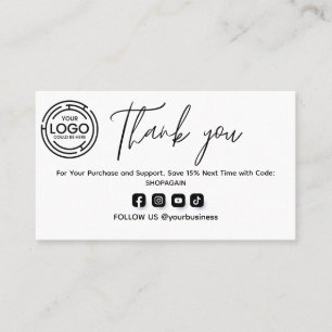 Carte De Visite Merci minimaliste pour votre achat avec logo