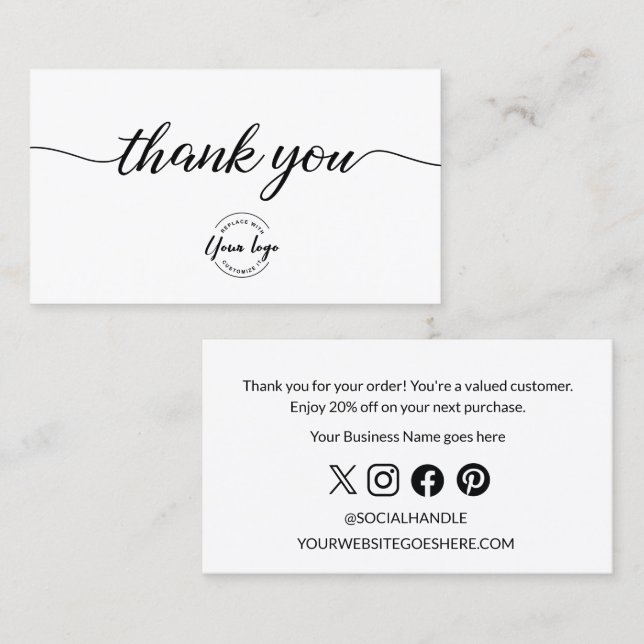 Carte De Visite Merci moderne pour votre commande Logo Offre perso (Devant / Derrière)