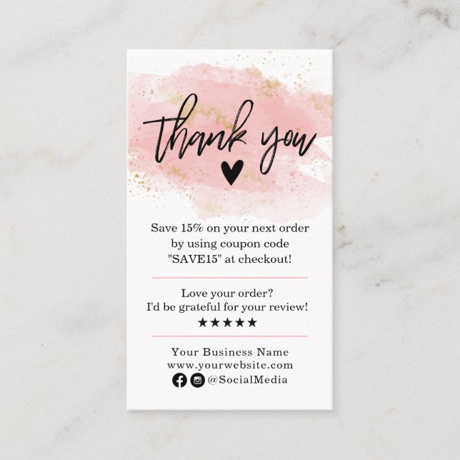 Carte De Visite Merci moderne pour votre commande Pink and Black B (Devant)