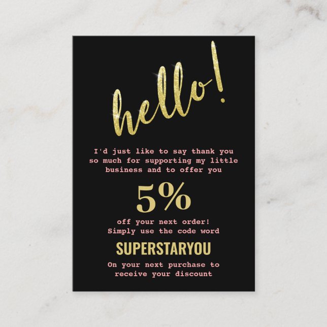 Carte De Visite Merci noir rose or Insère le logo des médias socia (Devant)