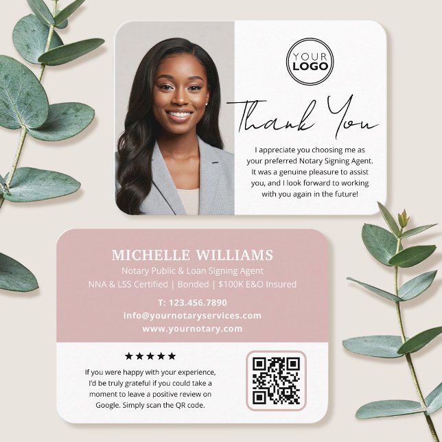 Carte De Visite Merci Notaire Public Moderne Photo QR Code Rose (Créateur téléchargé)