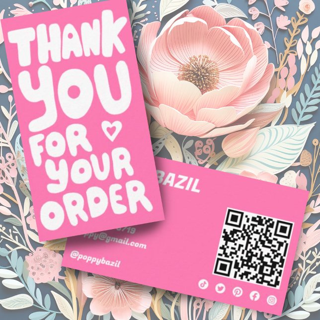 Carte De Visite Merci pour commander des icônes sociales QR Code r (Custom order thank you business card with QR code and social media icons)