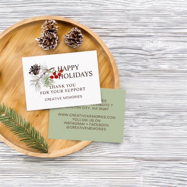 Carte De Visite Merci pour la verdure aquarelle de Noël (Christmas Watercolor Greenery Thank You Business Card)