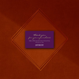 Carte De Visite Merci POUR L'ACHAT Code remise Violet Or