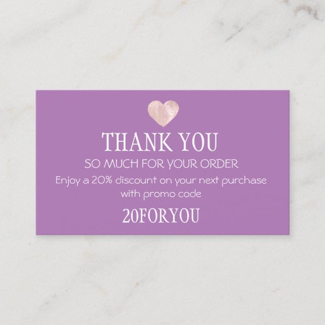 Carte De Visite Merci POUR L'ACHAT Instagram Code de réduction VIO (Devant)