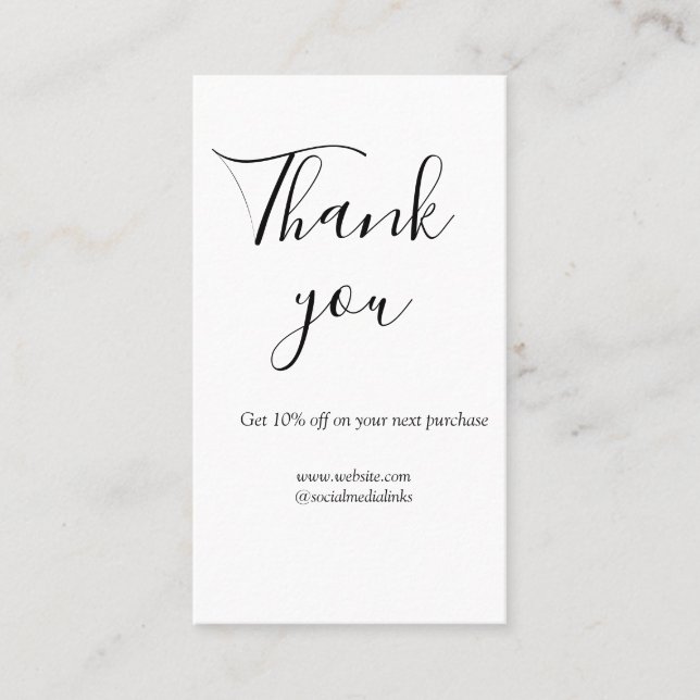 Carte De Visite Merci pour le code de réduction de commande site s (Devant)