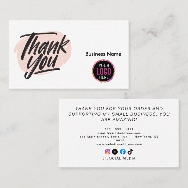 Carte De Visite  Merci pour votre achat  (Devant / Derrière)