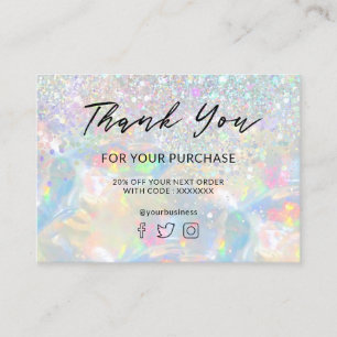 Carte De Visite merci pour votre achat paillettes opale