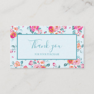 Carte De Visite Merci pour votre achat Roses roses Floral