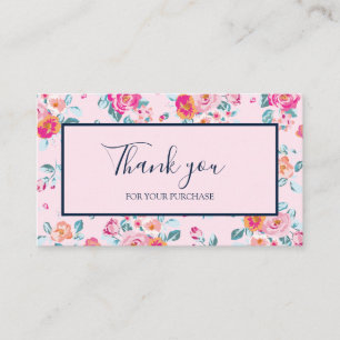 Carte De Visite Merci pour votre achat Roses roses Floral