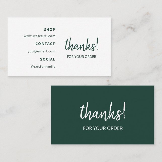 Carte De Visite Merci pour votre commande | Emerald Green (Devant / Derrière)