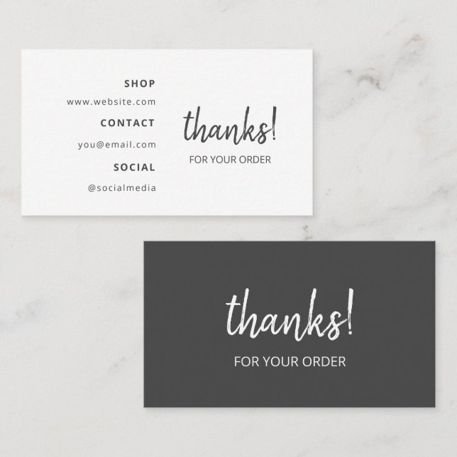 Carte De Visite Merci pour votre commande | gris foncé (Devant / Derrière)