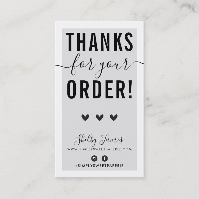 Carte De Visite MERCI POUR VOTRE COMMANDE insérer gris noir (Devant)